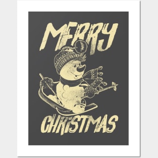 Skiing Snowman - Merry Christmas - Cream Posters and Art